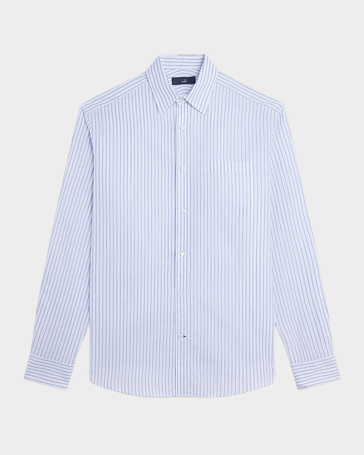 dunhill Men's Cotton Textured Stripe Point Collar Sport Shirt