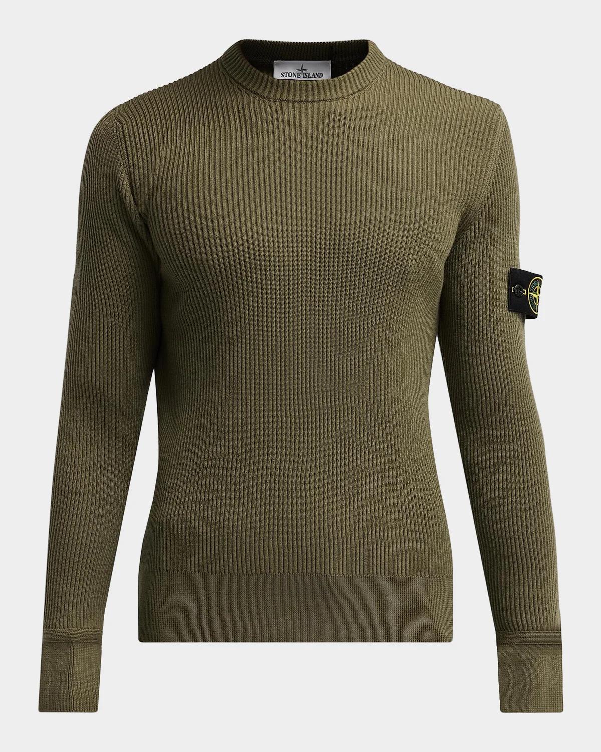 Stone Island Men & Apos;s Wool Rib-knit Crewneck Sweater In Green Mili