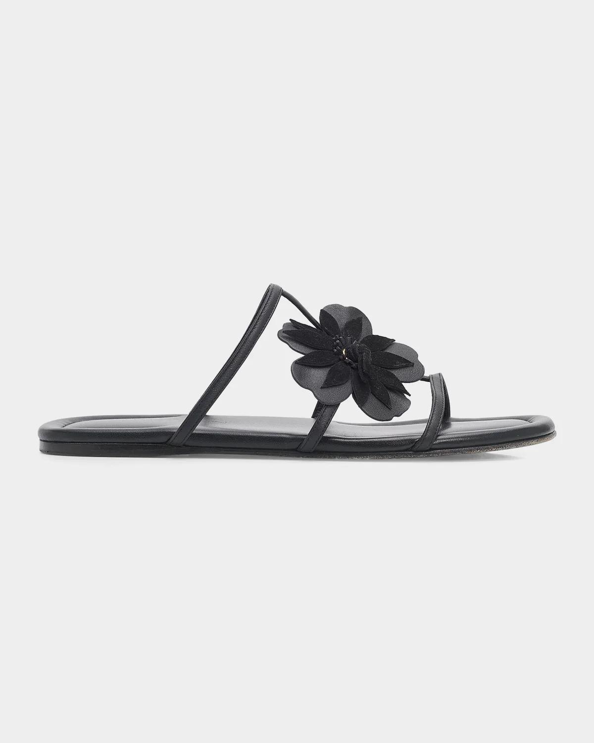 Zimmermann Belara Flower-Appliqué Leather Sandals