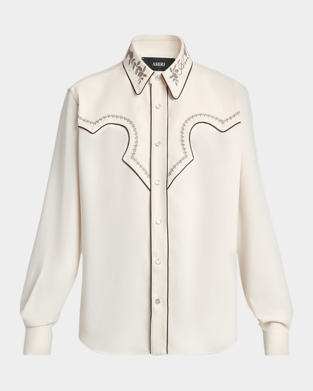 Amiri Men's Embroidered-Trim Western Shirt