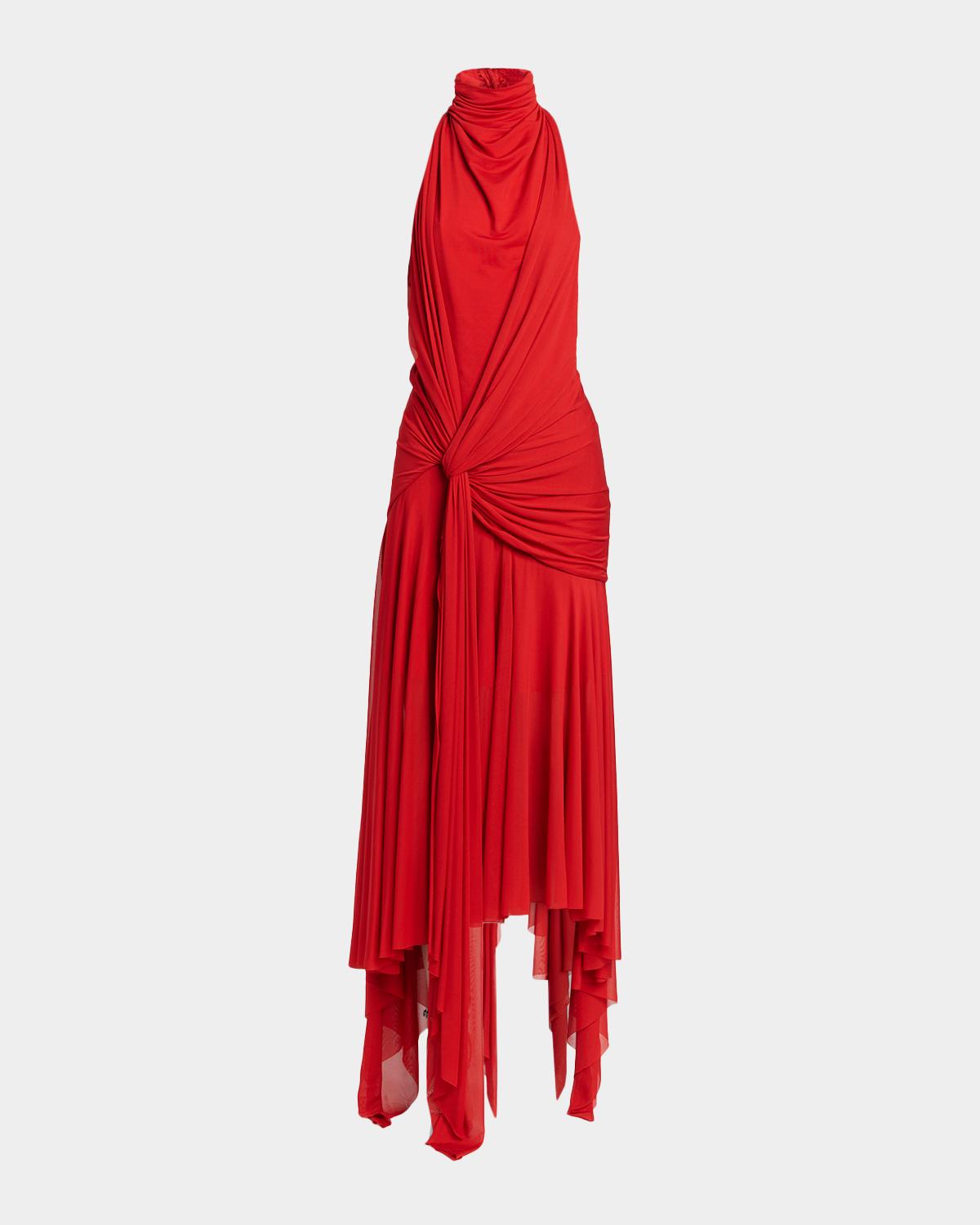 McQueen Knotted Jersey Draped Maxi Dress