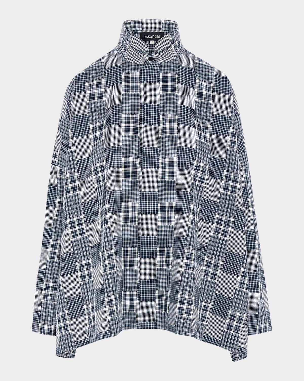 Eskandar Multi-Plaid Cotton Wide Longer Back Shirt Jacket