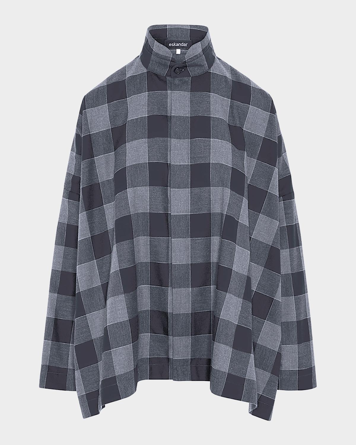 Eskandar Plaid Cotton Wide Longer Back Shirt Jacket