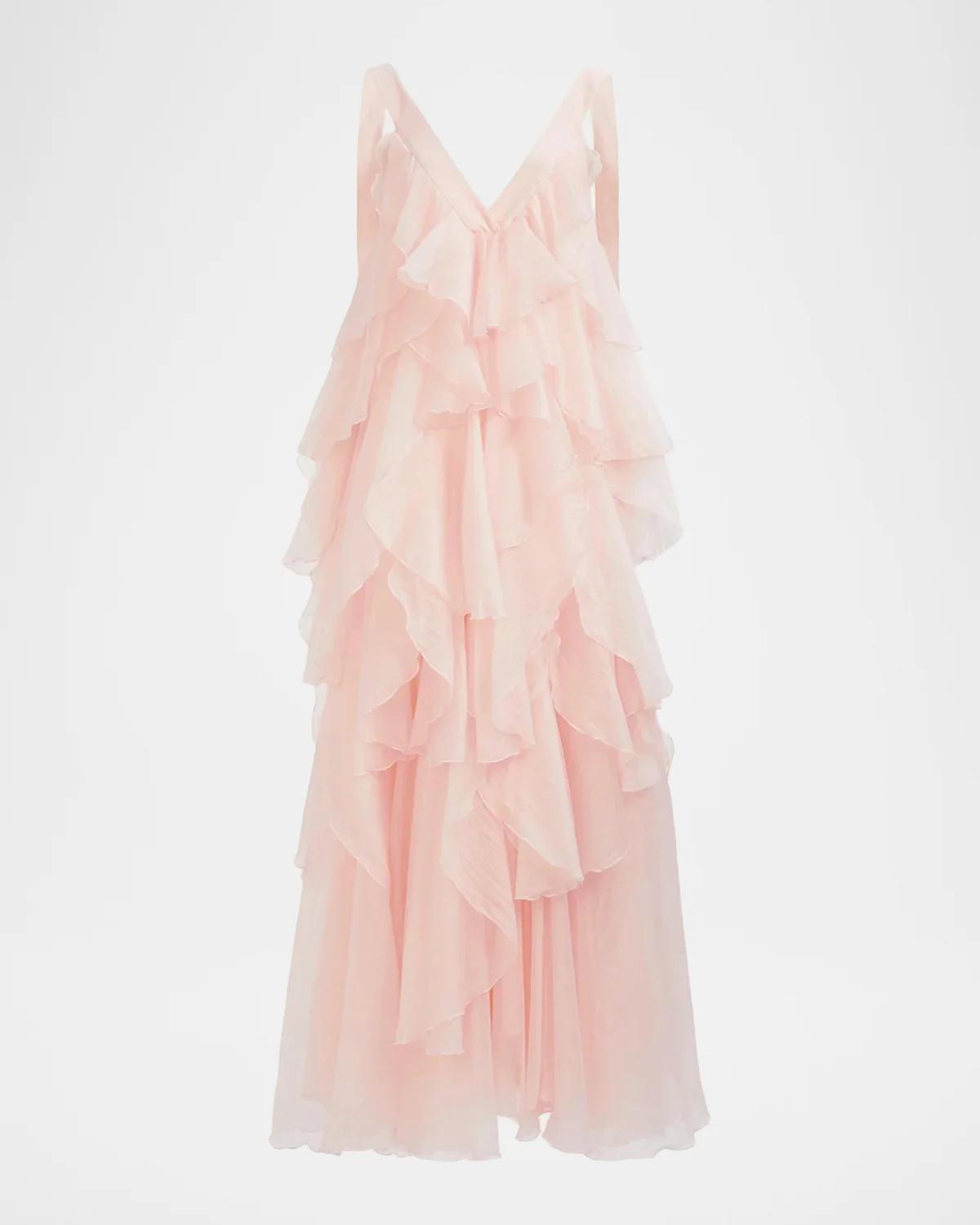 Aje Athena Tiered Ruffle Gown In Tea Blosso
