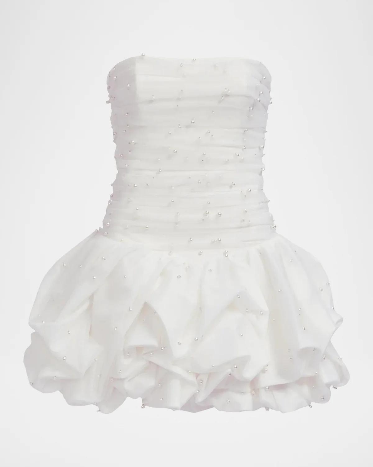 Aje Juniper Strapless Tulle Overlay Bubble Mini Dress In Ivory