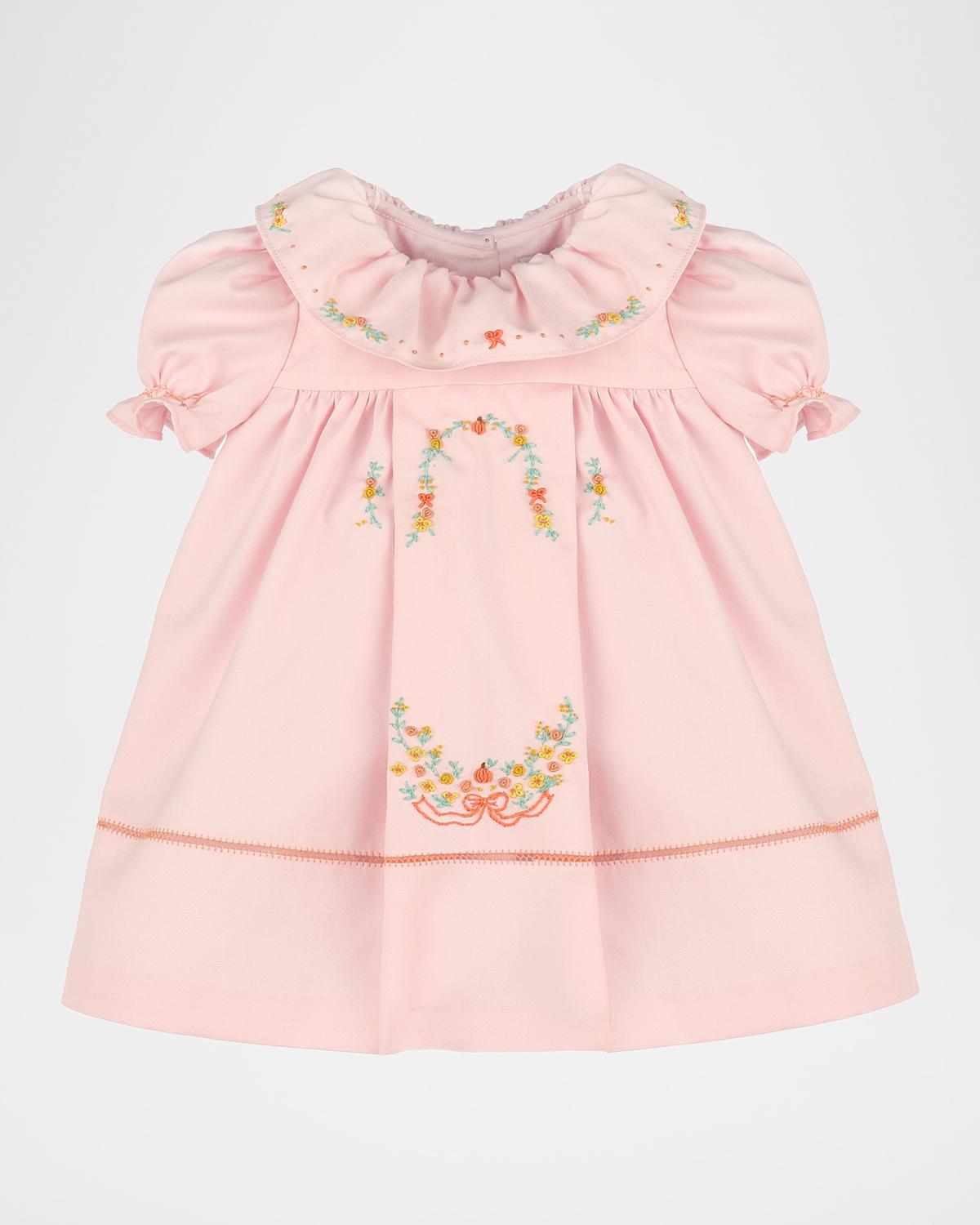Girl & apos;s Pumpkin Embroidered Ruffled Cotton Dress, Size 3M-24M