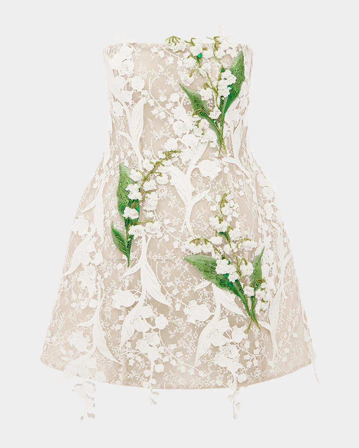 LEO LIN Roselle Strapless Fit-&-Flare Lace Mini Dress