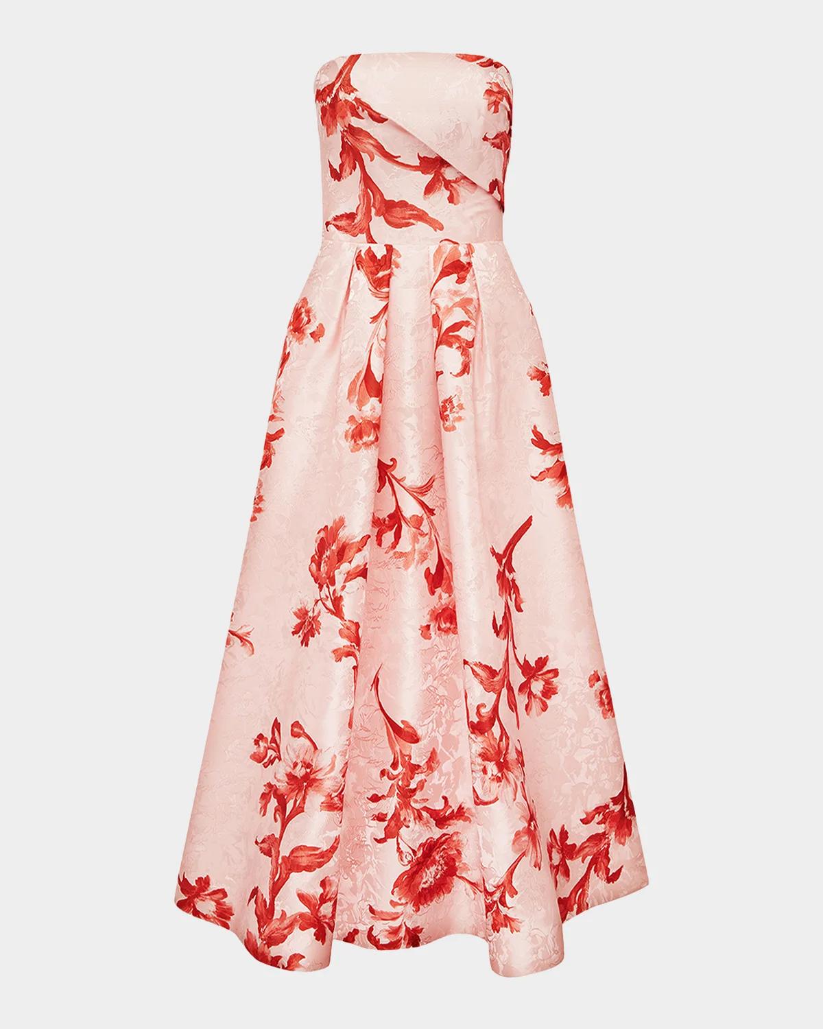LEO LIN Lynn Pleated Jacquard Bustier Midi Dress
