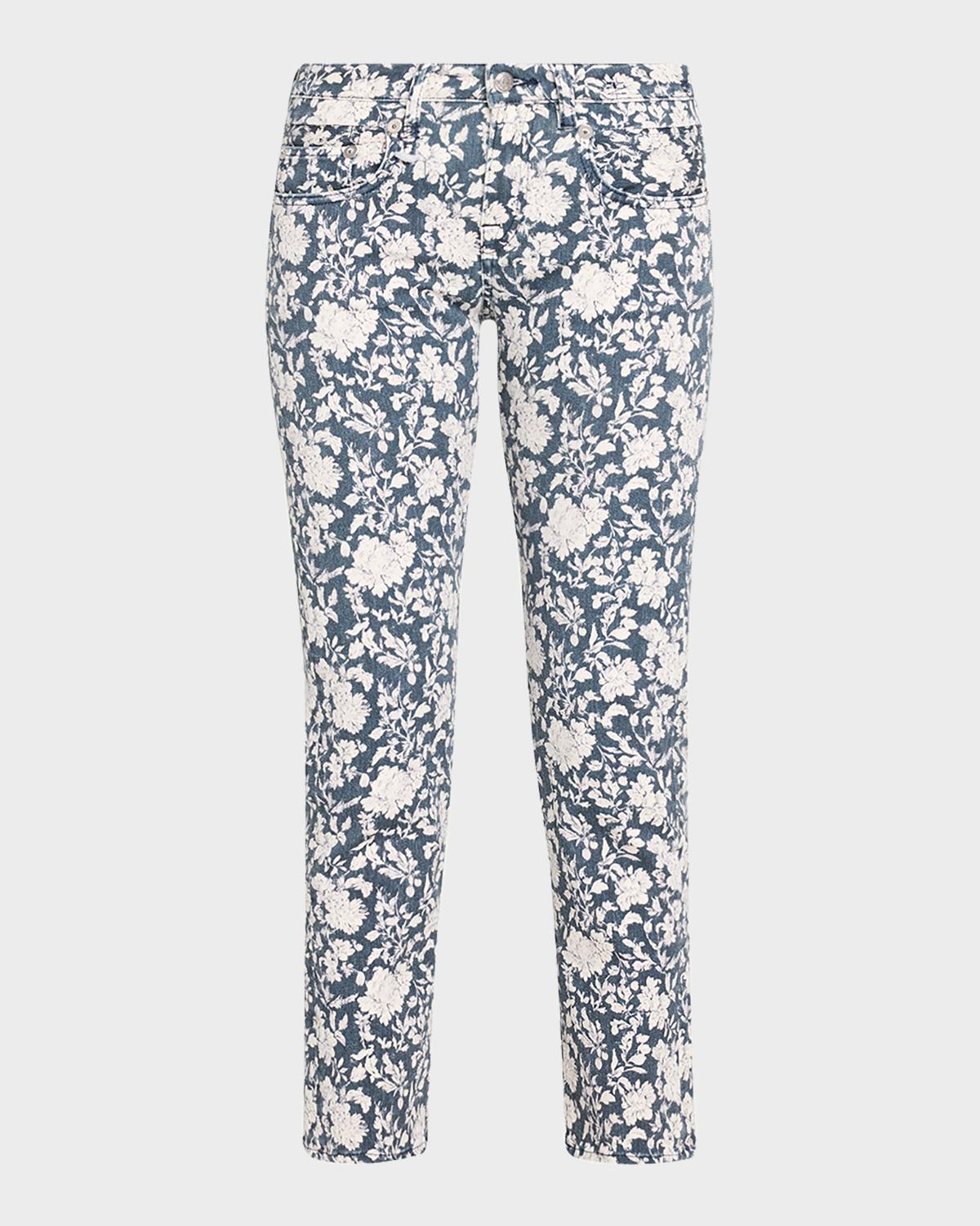 R13 Floral Boy Straight Cropped Jeans