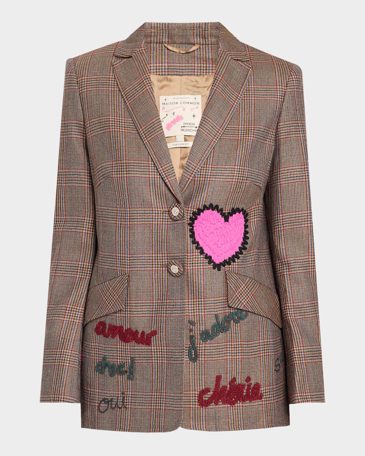 Maison Common Embroidered Glen Plaid Single-Breasted Jacket
