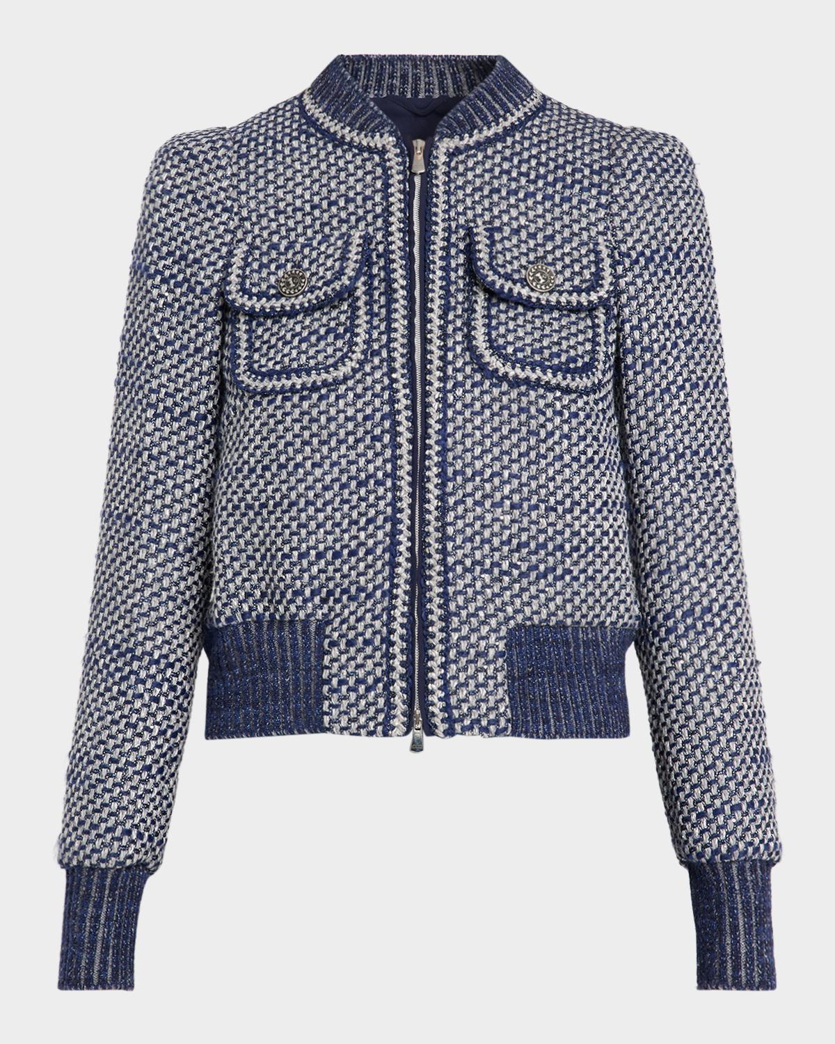 Maison Common Metallic Tweed Bomber Jacket