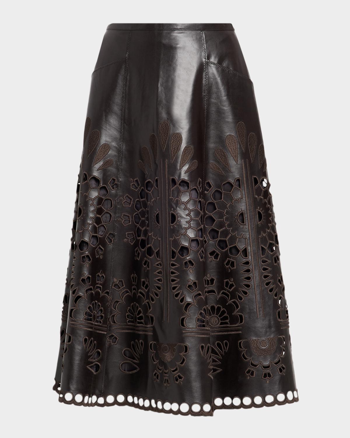 Maison Common Embroidered Vegan Leather Midi Skirt