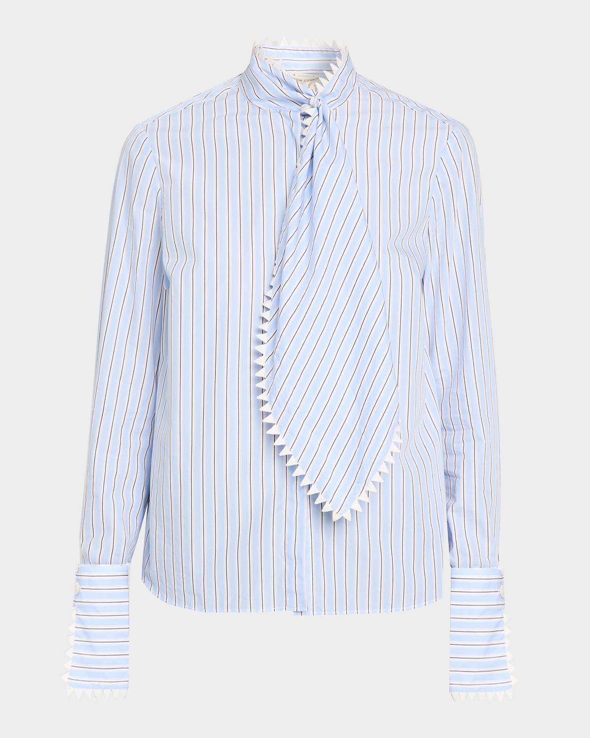 Maison Common Striped Cotton Neck-Scarf Button-Down Shirt
