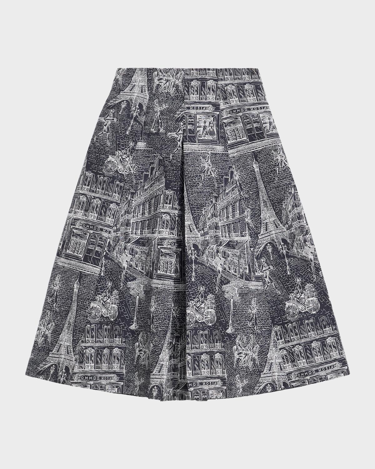 Maison Common Scribble Cotton Jacquard Pleated Midi Skirt