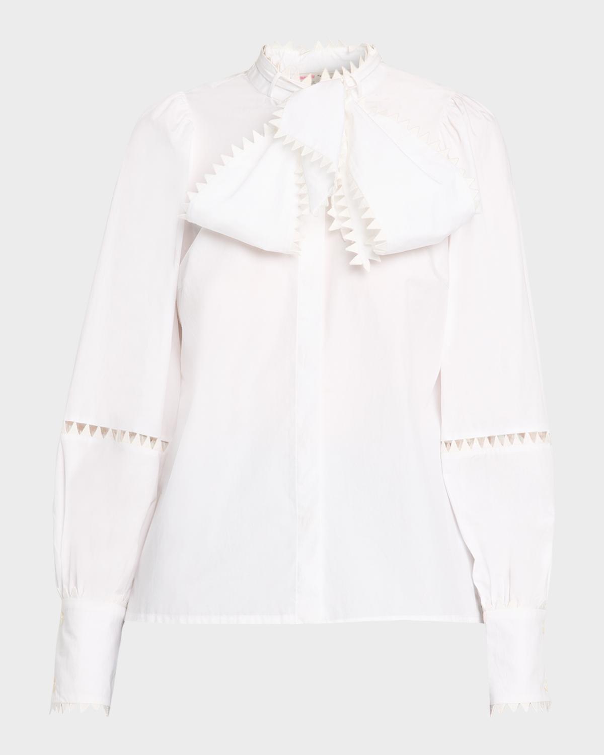 Maison Common RicRac Scarf-Neck Cotton Poplin Button-Down Blouse