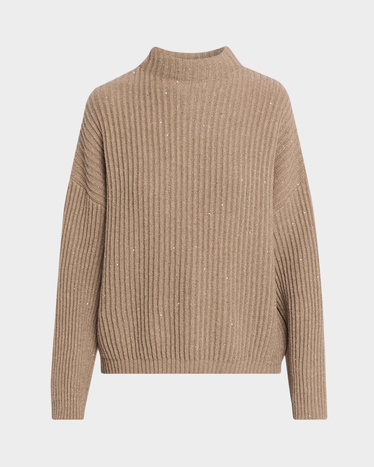 Brunello Cucinelli Turtleneck Shimmering Cashmere-Wool Rib Sweater