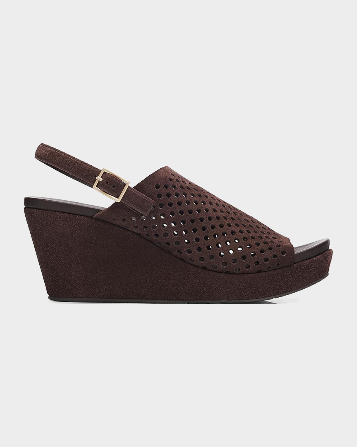 Pedro Garcia 75mm Alvara Perforated Suede Wedge Sandals
