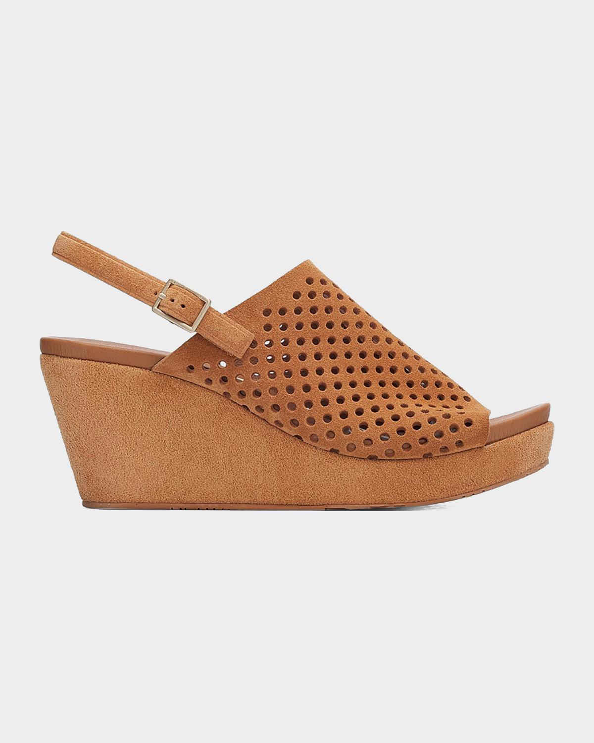 Pedro Garcia 75mm Alvara Perforated Suede Wedge Sandals