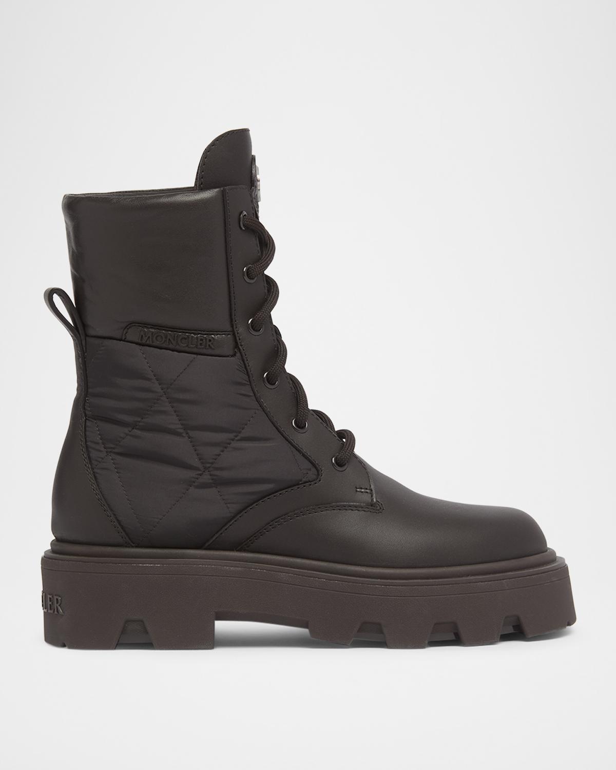 Moncler Aurea Quilted-inset Leather Ankle Boots In Espresso B