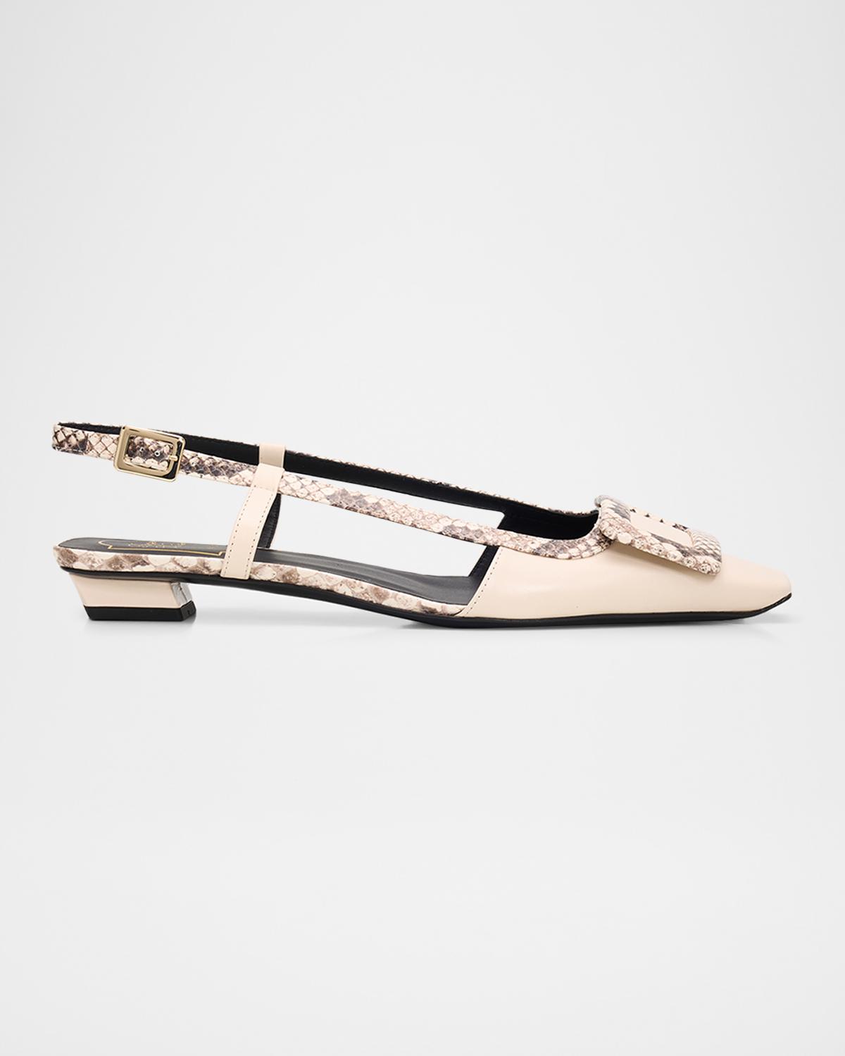 Roger Vivier Snakeskin-Embossed Trim Leather Slingback Pumps