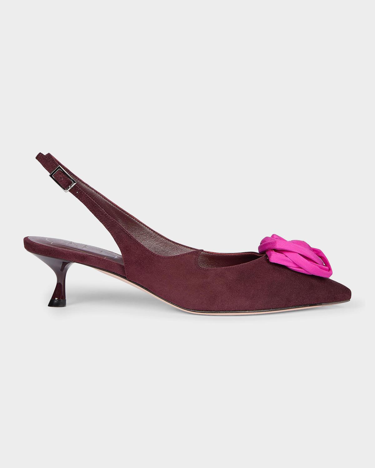 Roger Vivier I Love 45Mm Rose Suede Burgundy Kitten Heels