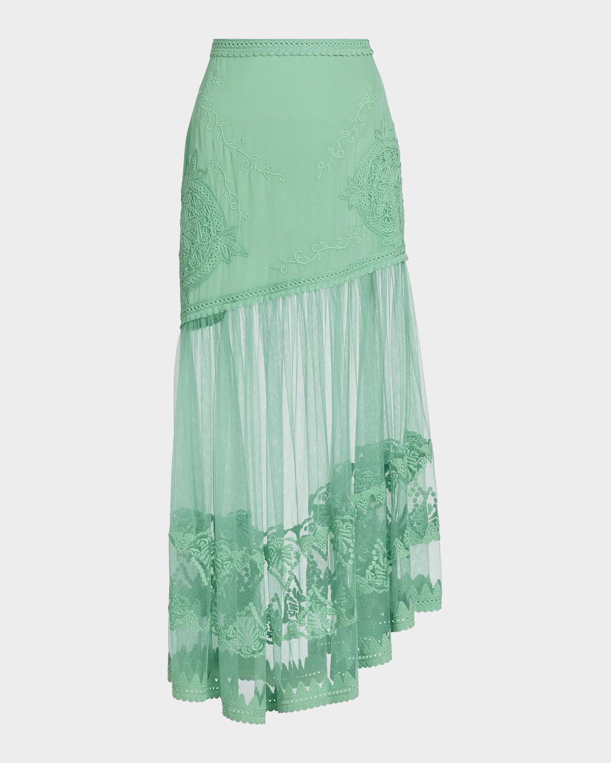 Ulla Johnson Elspeth Floral-Embroidered Sheer Silk Midi Skirt