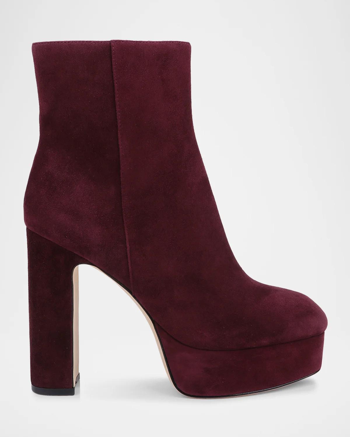 L & Apos;agence Soho Suede Platform Ankle Boots In Burgundy S