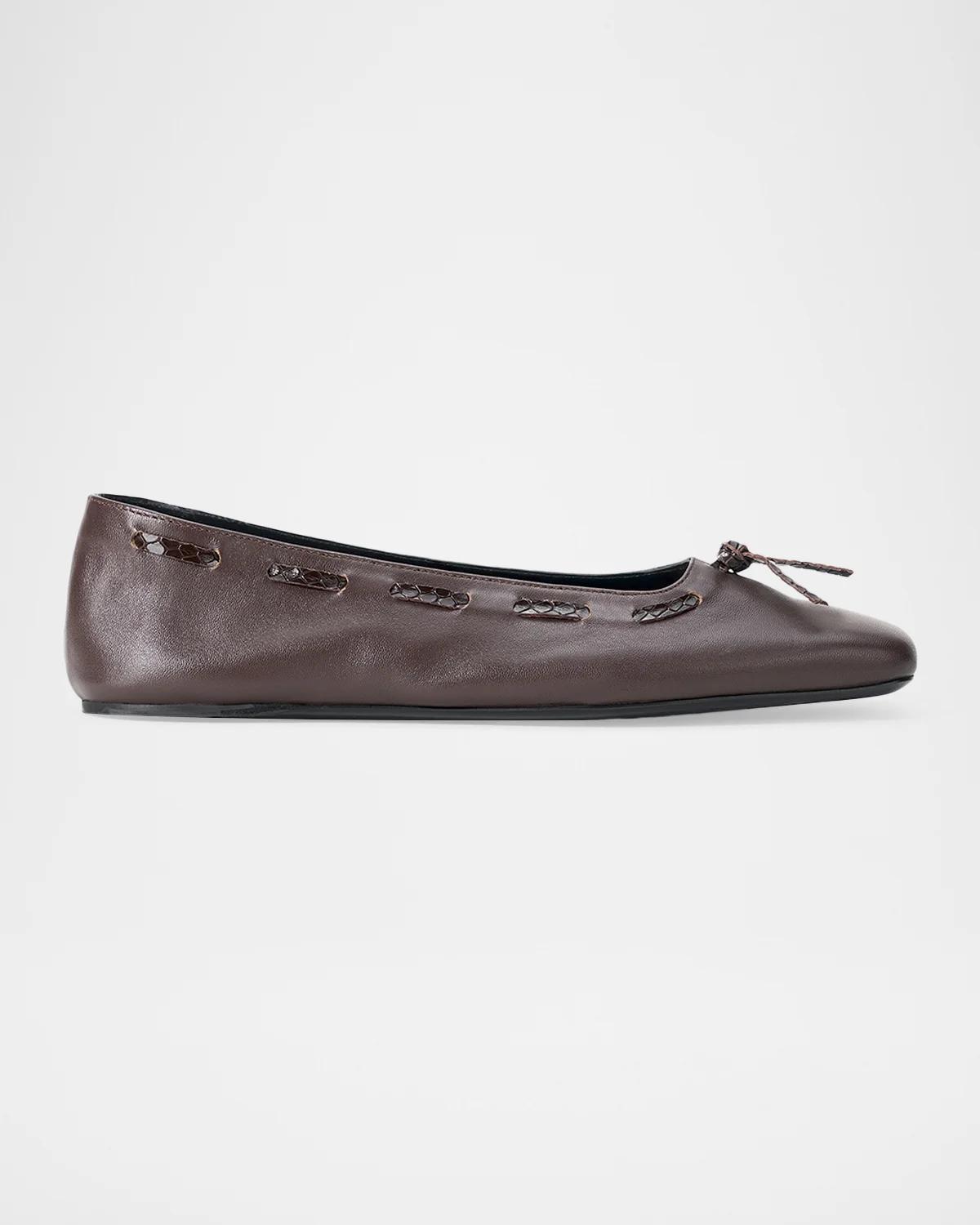 Staud Milo Laced Leather Ballerina Flats In Espresso