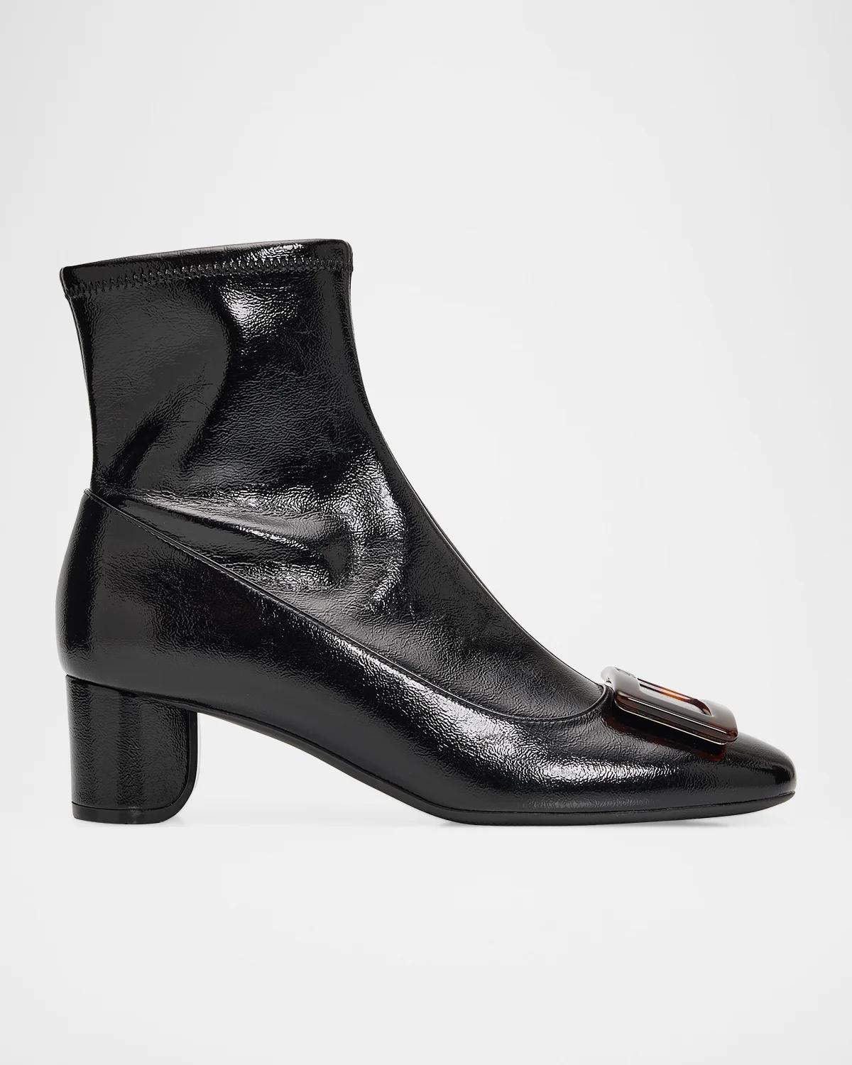 45mm Roundy Turtle Buckle Patent Leather Ankle Boots
