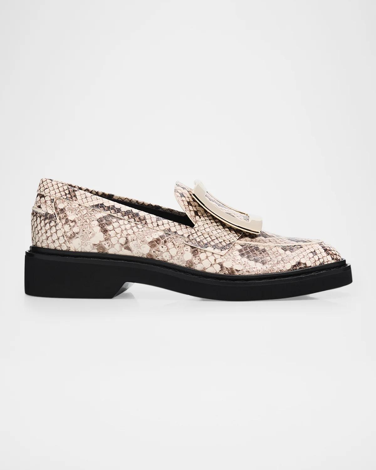 Roger Vivier Viv Rangers Snake-Printed Leather Loafers