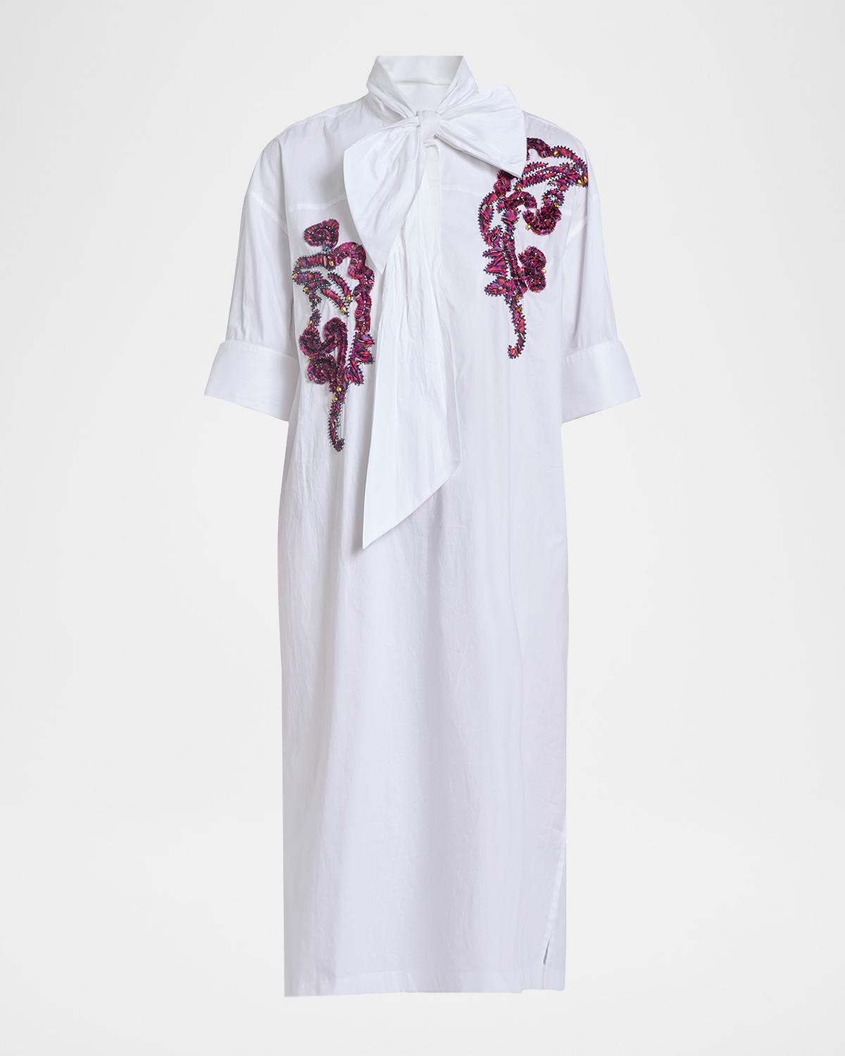 Dries Van Noten Dalma Embellished Cotton Poplin Neck-Bow Dress