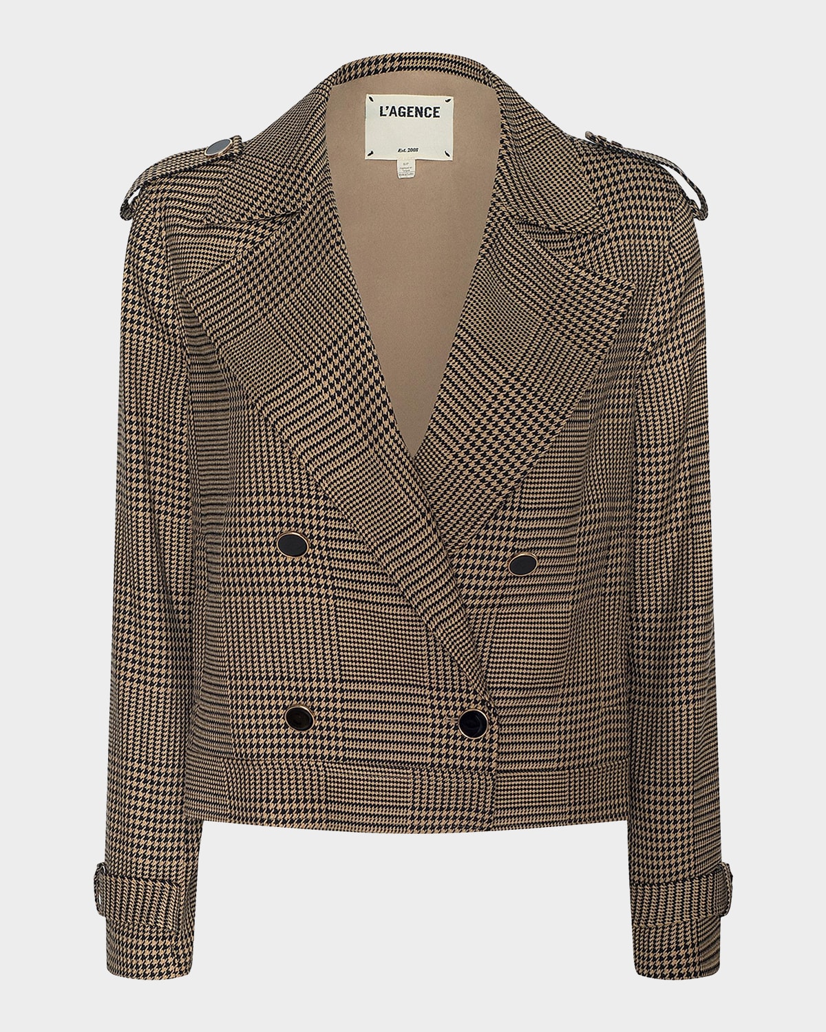 L & Apos;agence Xoey Houndstooth Cropped Trench Coat In Brown/black