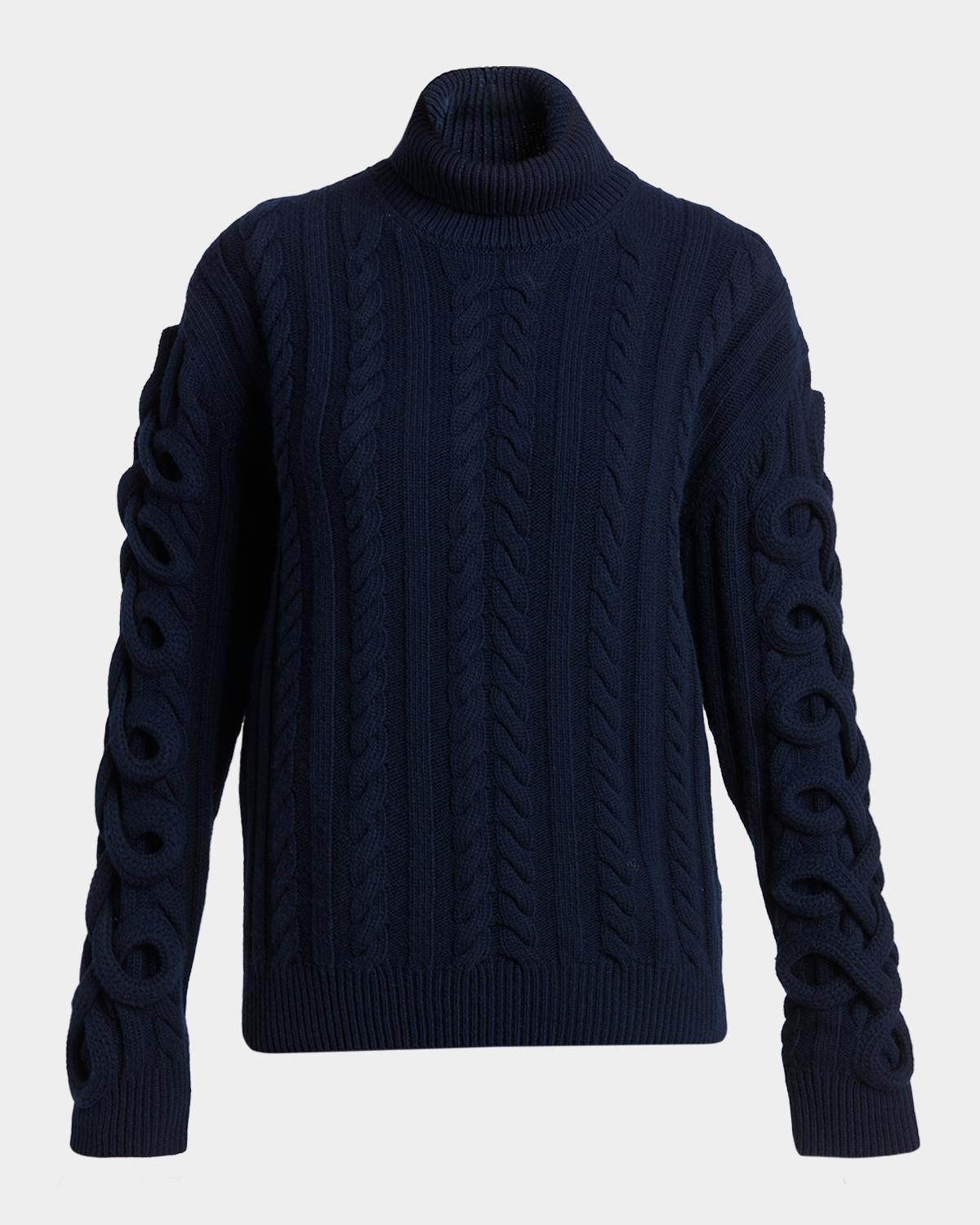 Etro Loop-Sleeve Cable Knit Turtleneck Sweater