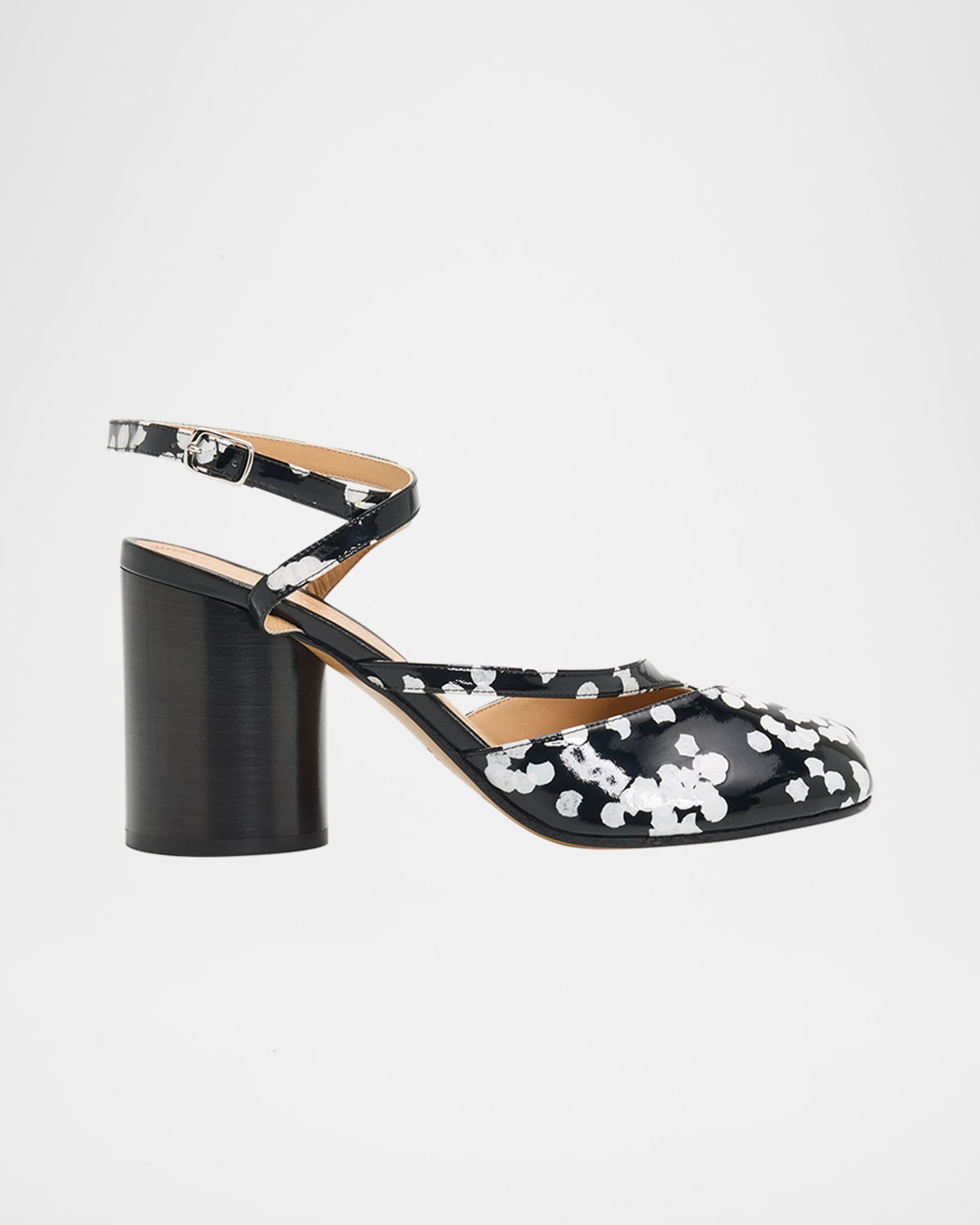 Maison Margiela 80mm Tabi Confetti Patent Leather Pumps In Black/white