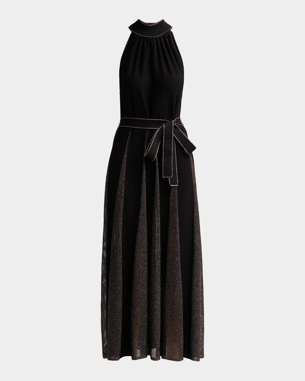 Valiant Metallic Halter Dress in Black Gold - Black 0