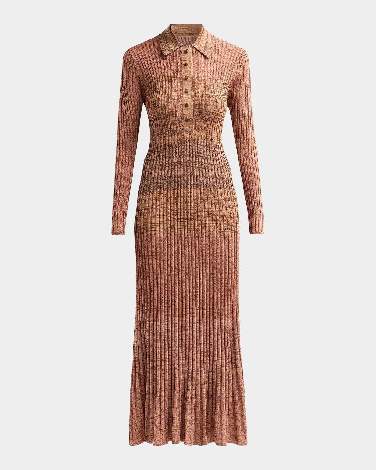 Zimmermann Mouline Rib-knit Polo Midi Dress In Chocolate