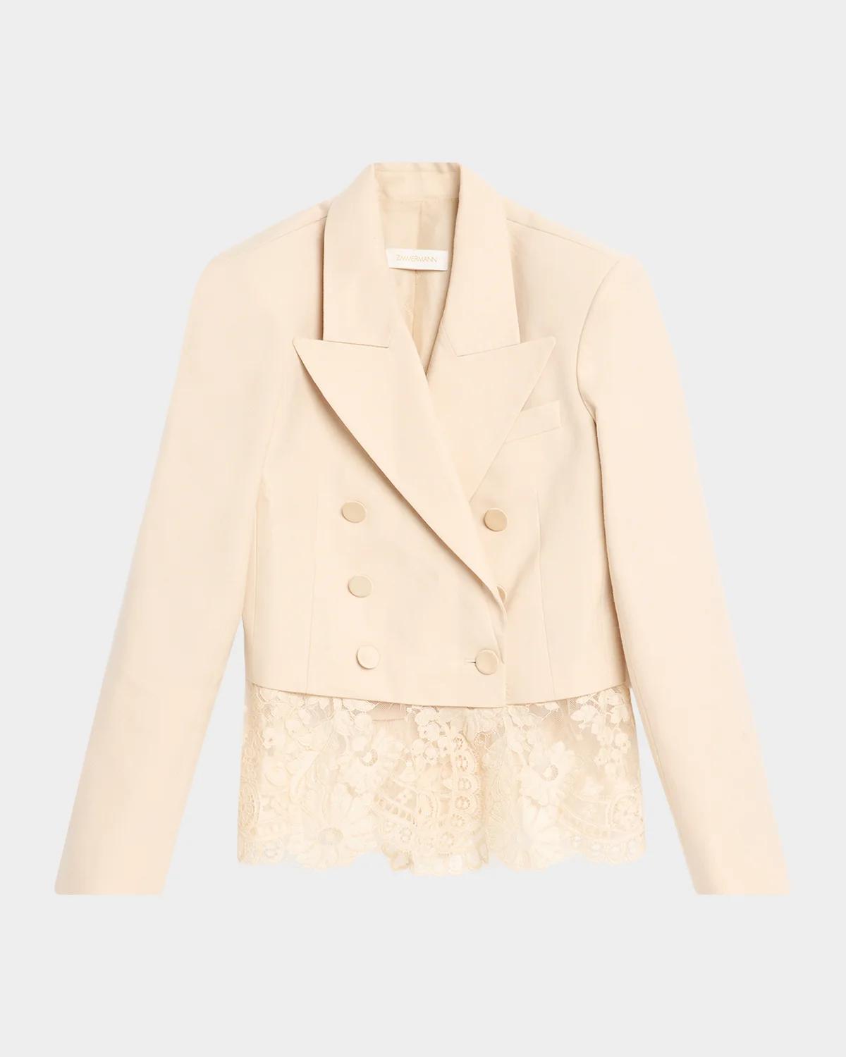 Zimmermann Lace-Trim Wool-Blend Double-Breasted Jacket