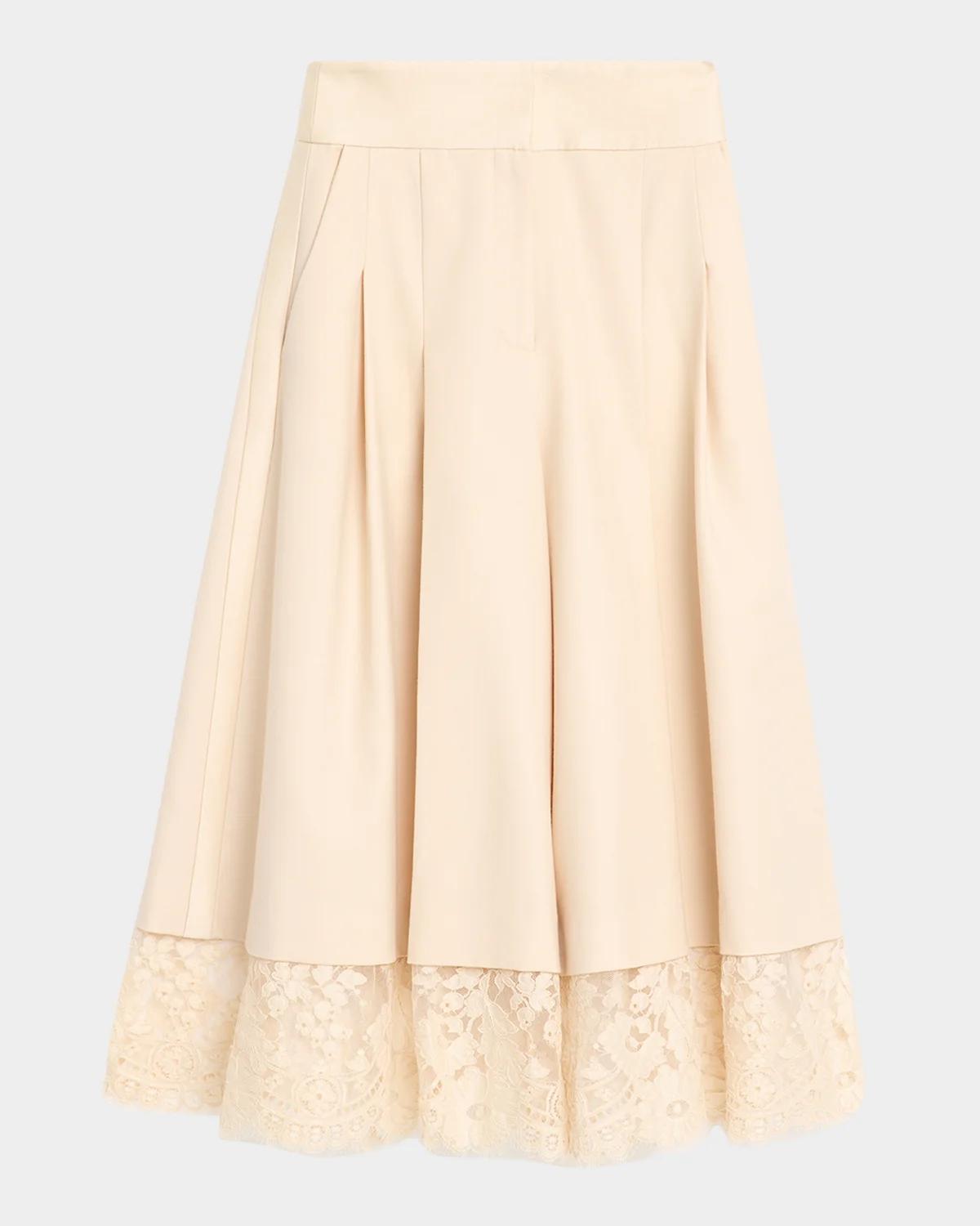 Zimmermann Valiant Lace-Hem Stretch-Wool Skirt