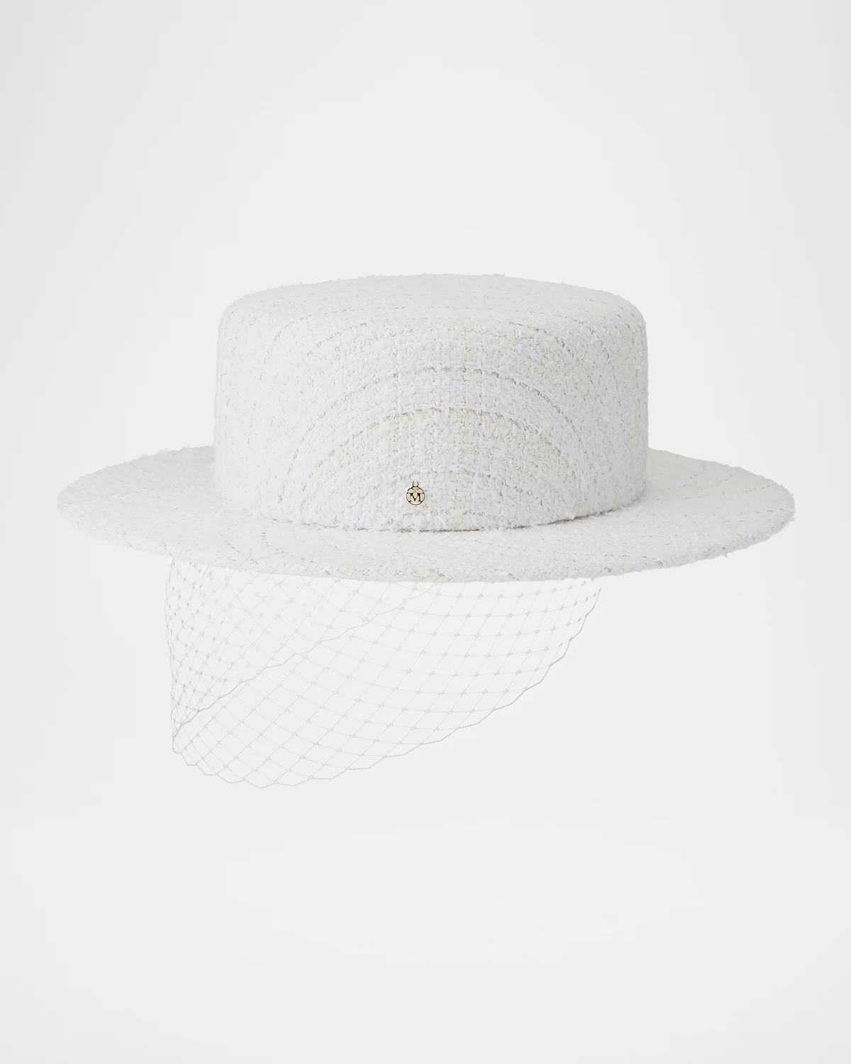 Kiki Tweed Boater Hat with Veil