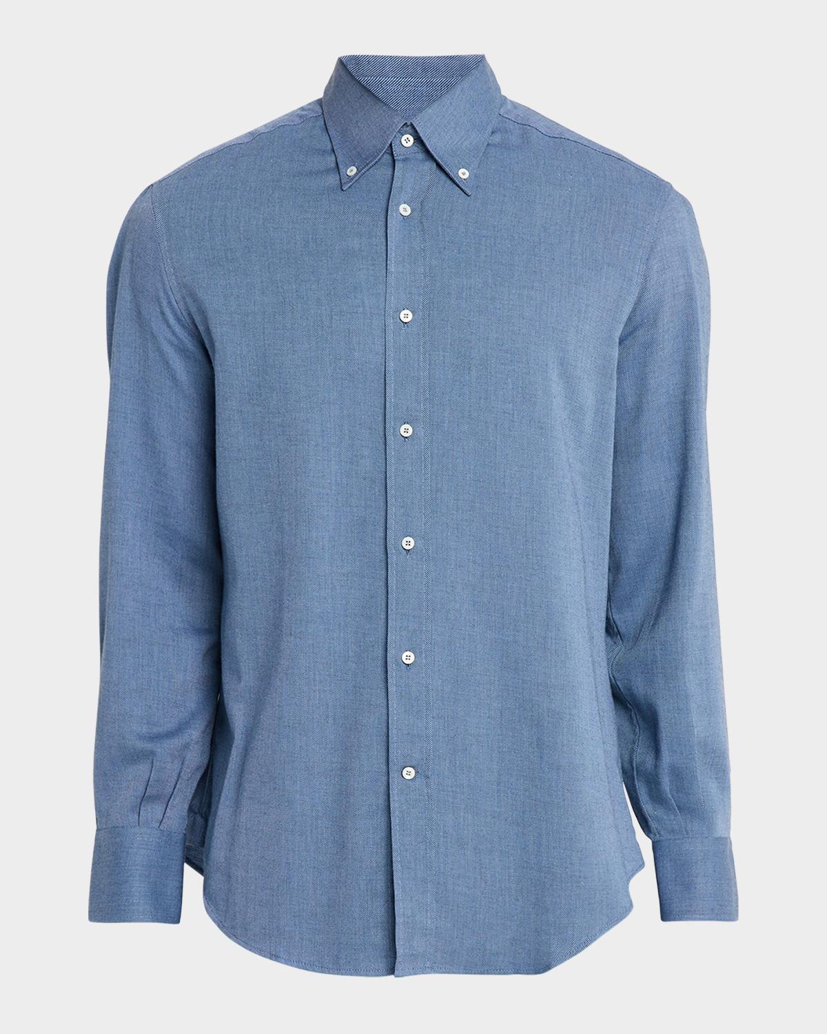 Brunello Cucinelli Men's Cotton and Cashmere Diagonal Flannel Button-Down Shirt