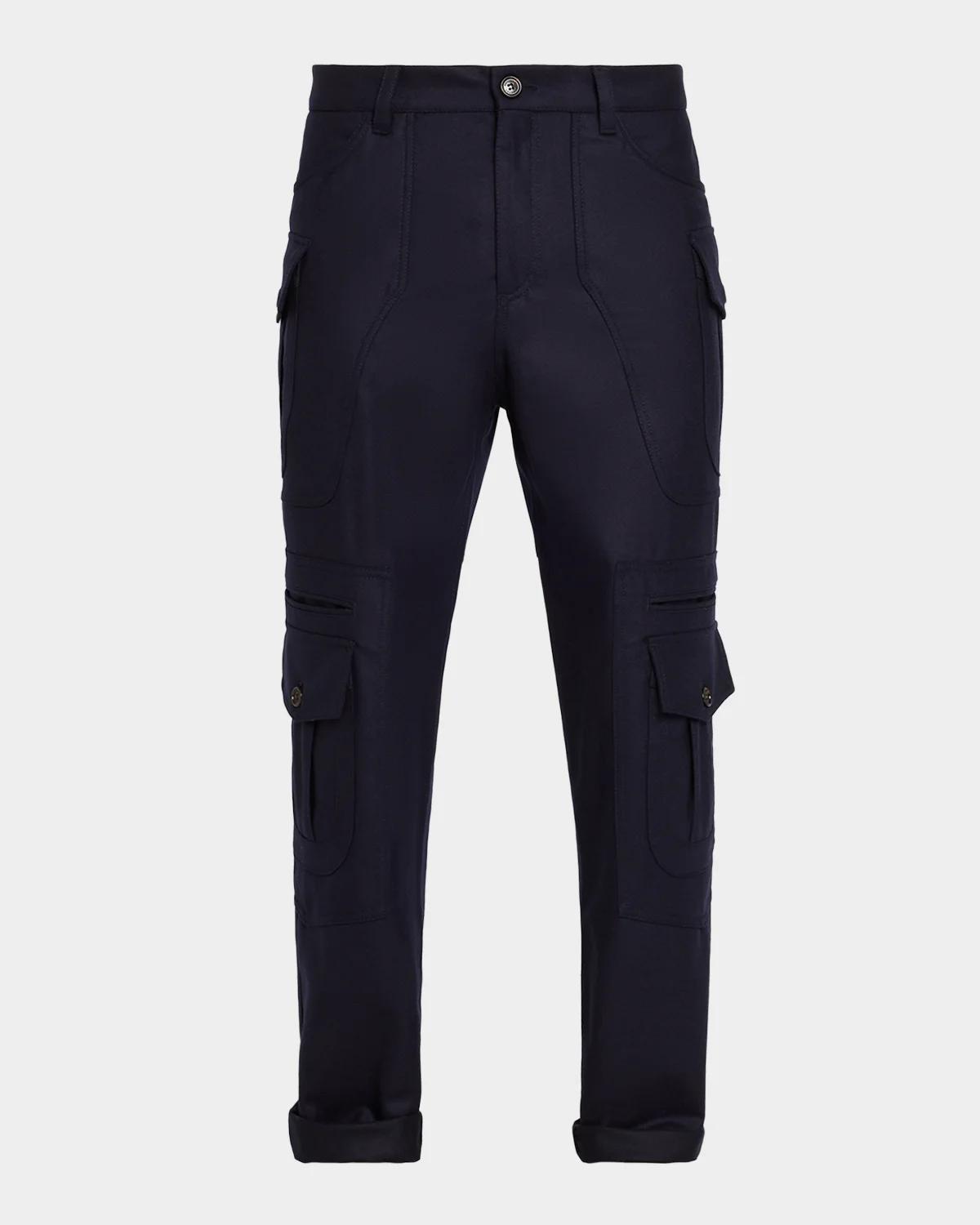 Brunello Cucinelli Men's Flannel Tapered Cargo Pants