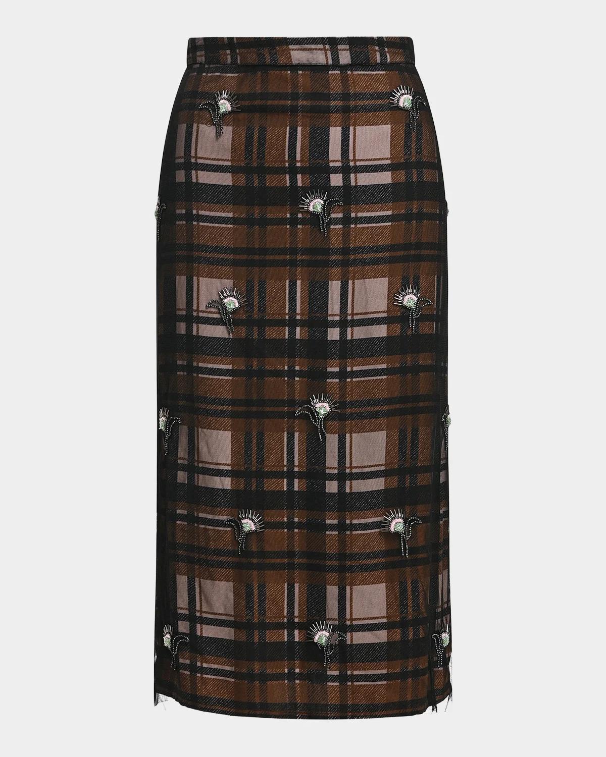 Essentiel Antwerp Kate Embellished Plaid Midi Skirt
