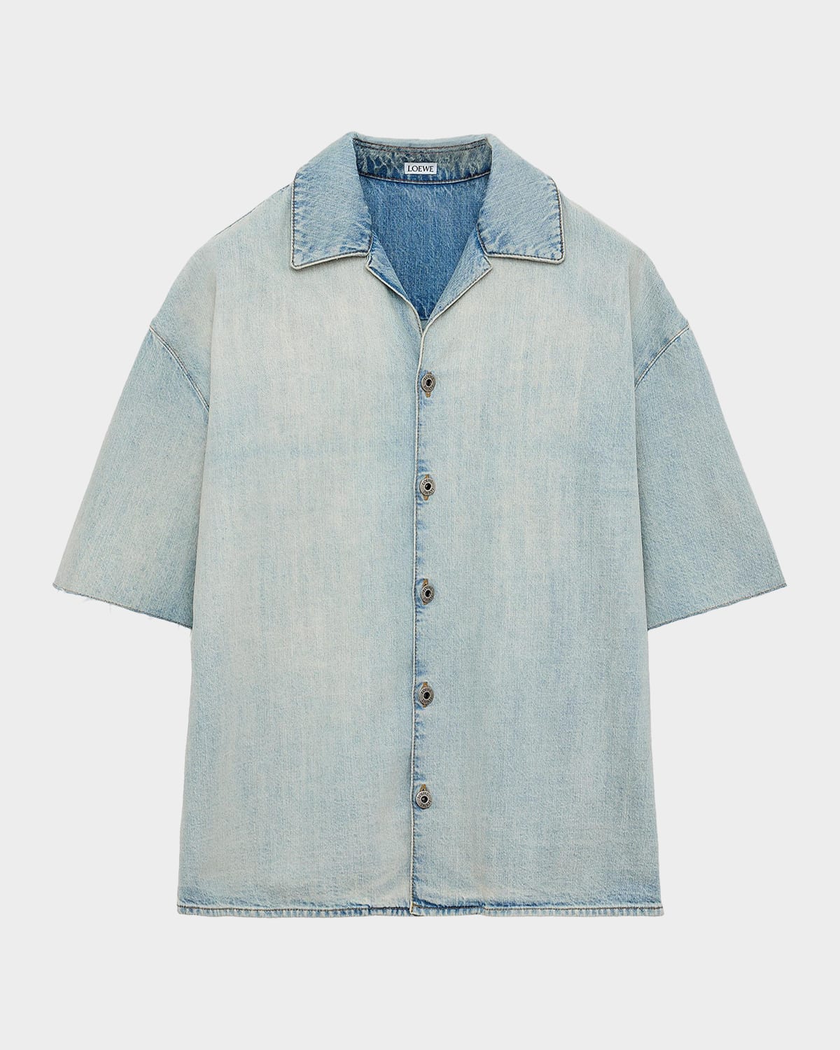 Loewe Men & Apos;s Anagram Denim Camp Shirt In Washed Blu