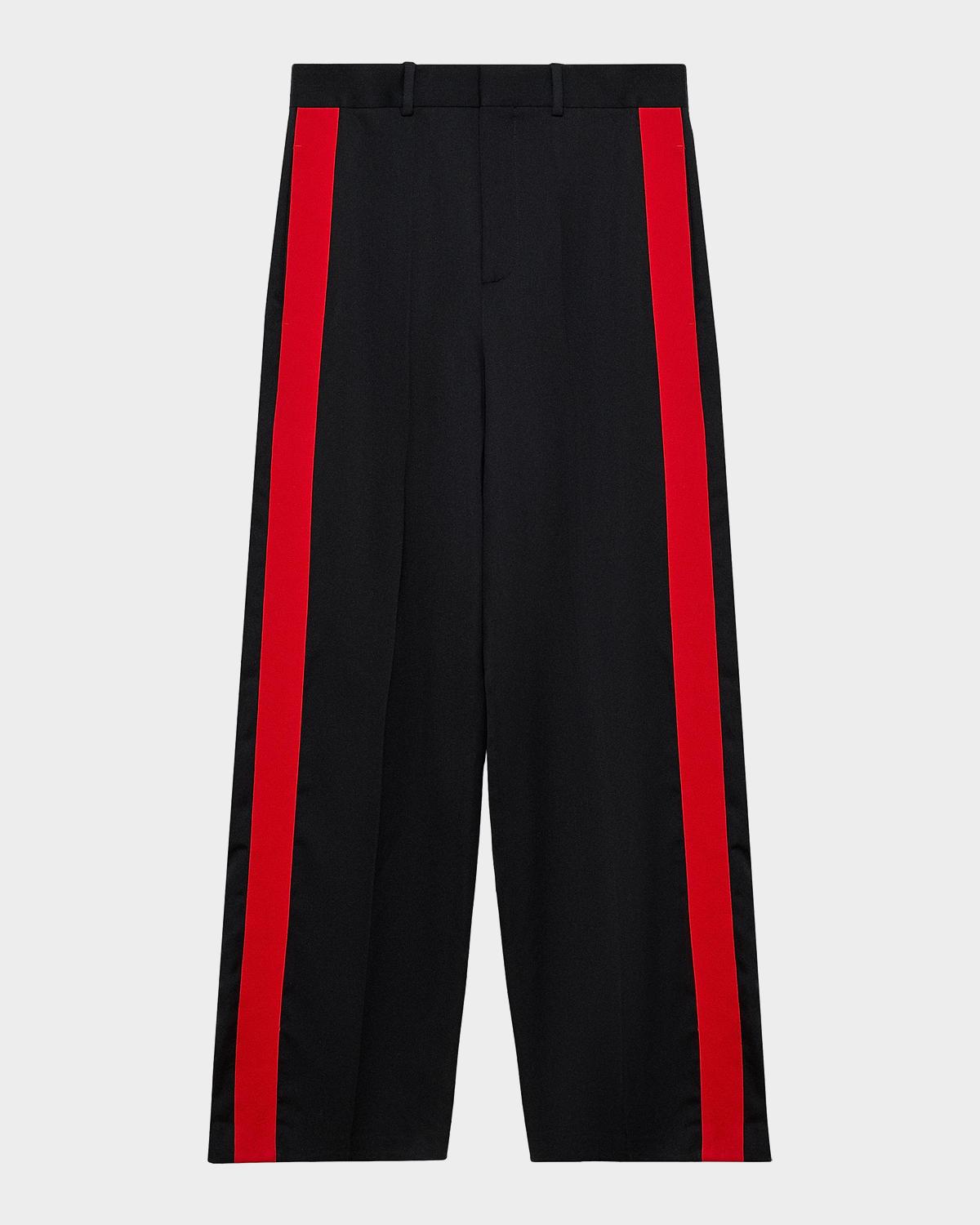 LOEWE Men's Striped Wool-Cotton Wide-Leg Trousers