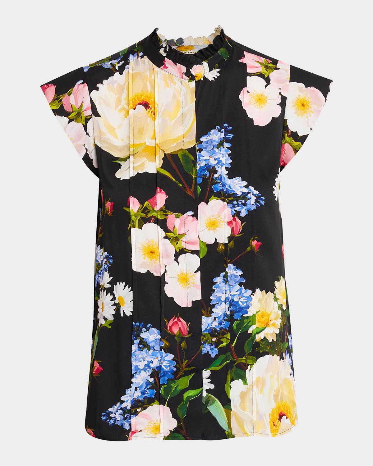 Elie Tahari The Chloe Cap-Sleeve Floral Blouse