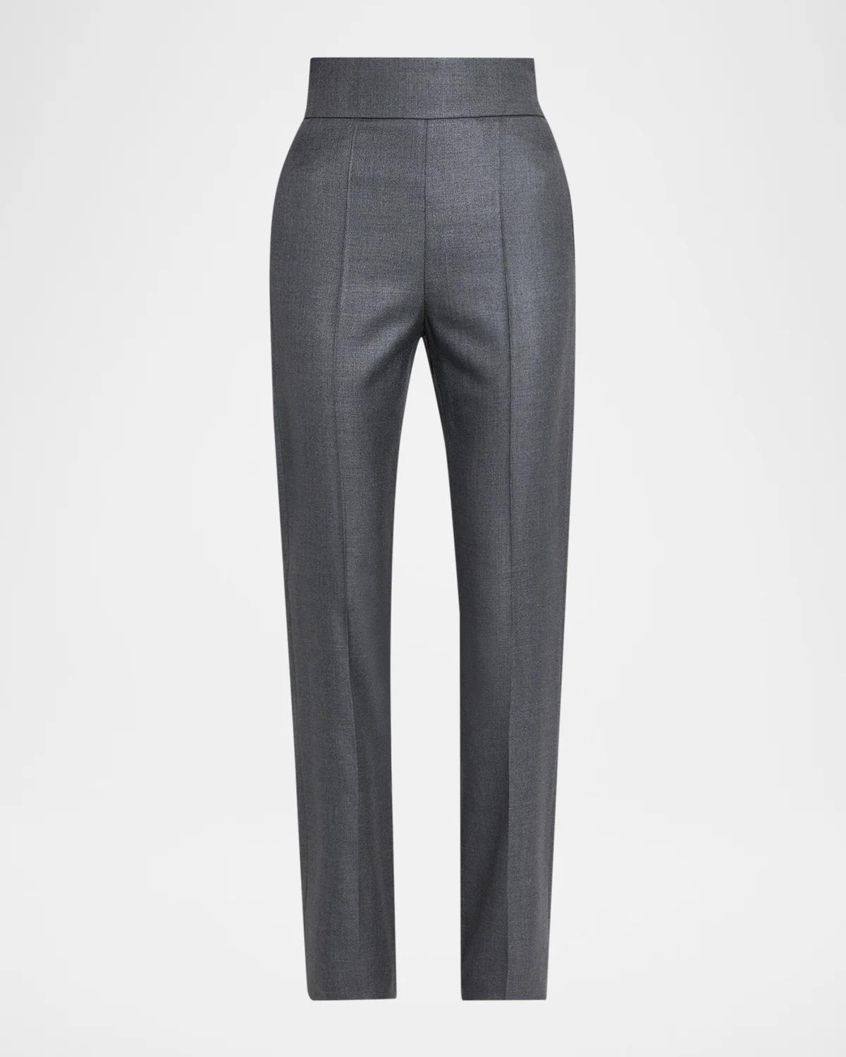 High Rise Wool-Silk Straight-Leg Trousers