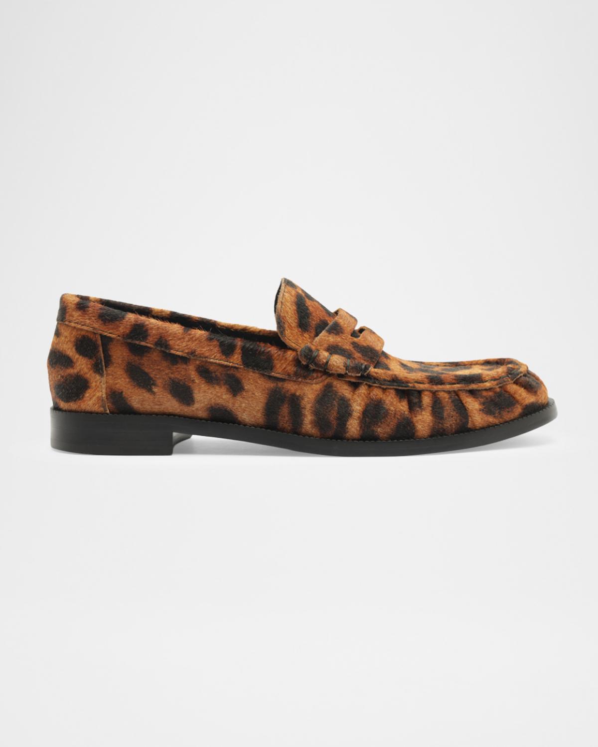 Schutz Tyche Leopard Calf Hair Penny Loafers