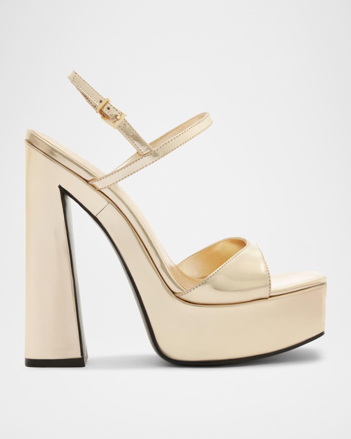 Schutz 145mm Arlene Metallic Leather Platform Sandals