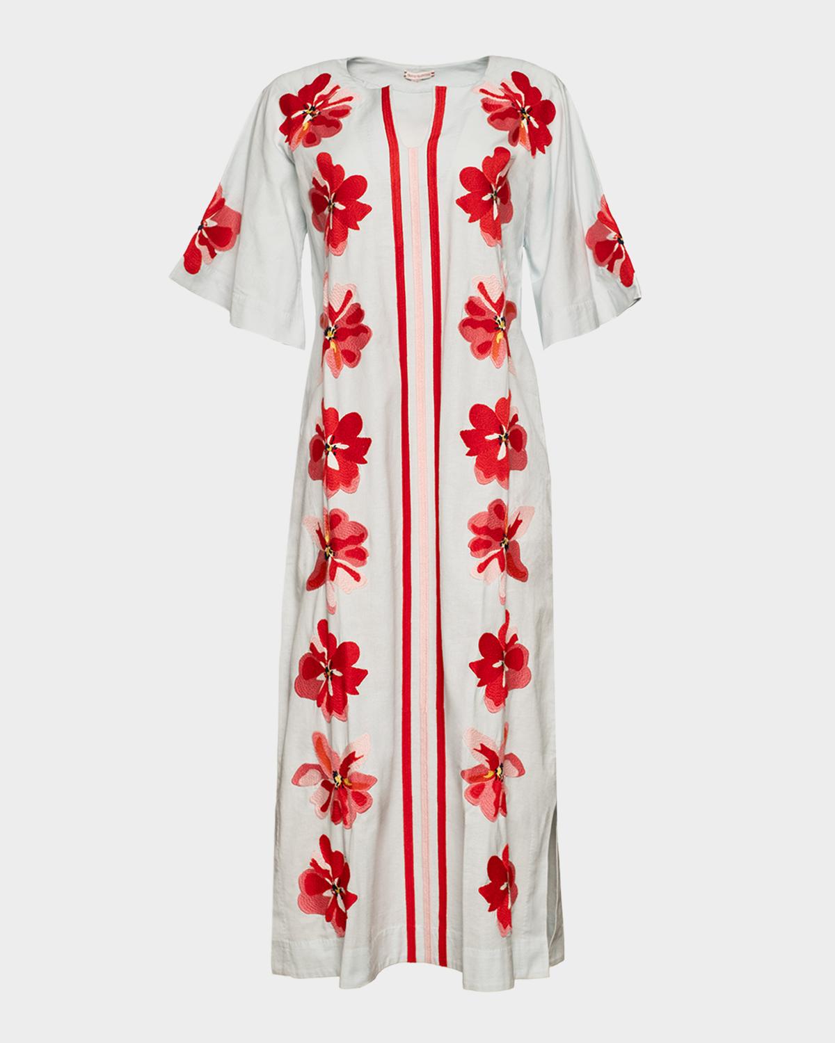 Frances Valentine Charming Floral-Embroidered Maxi Caftan