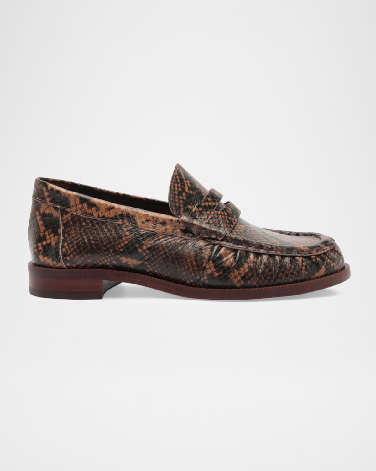 Schutz Tyche Snake-Printed Leather Penny Loafers